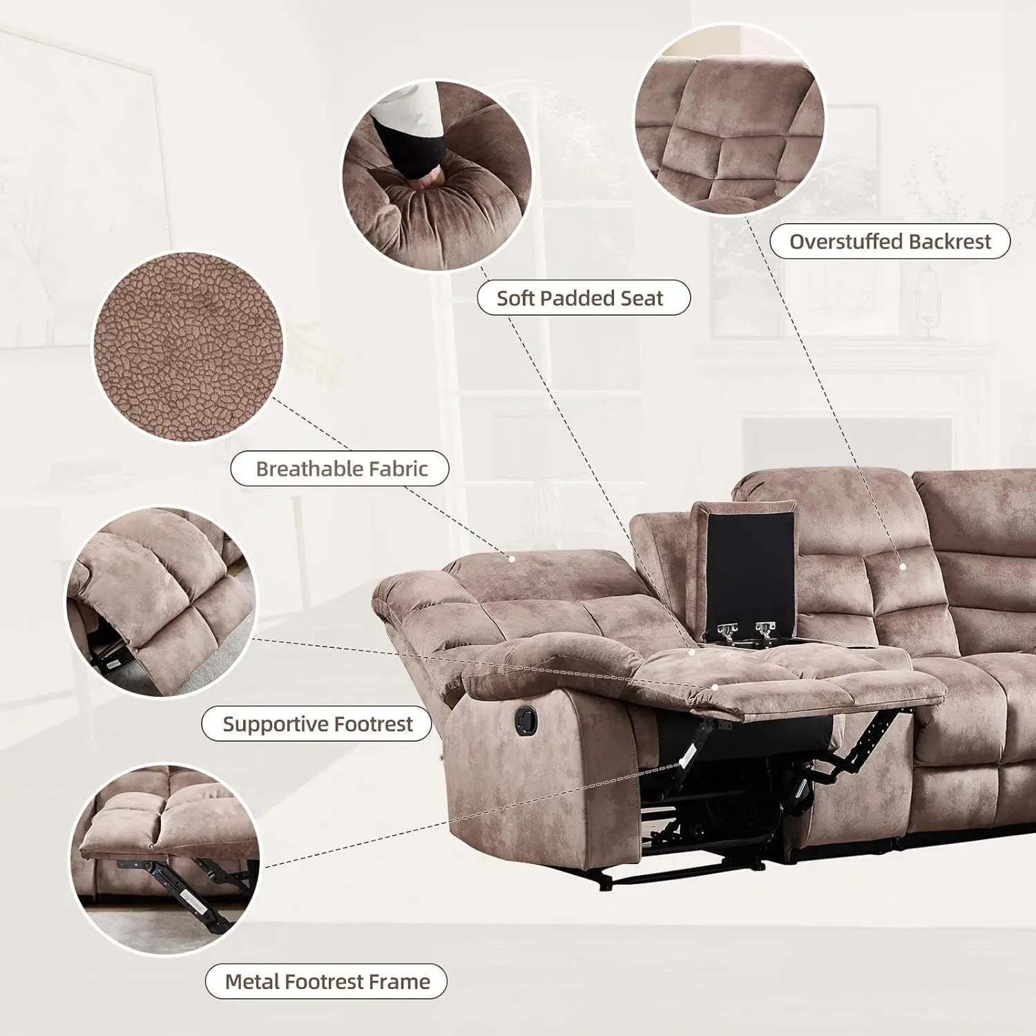 Brown Manual Reclining Sectional Sofa With Cup Holders - Get it from Bo