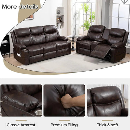 Brown Recliner Sofa Set With Massage And Heat 2 Piece - Get it from Bo