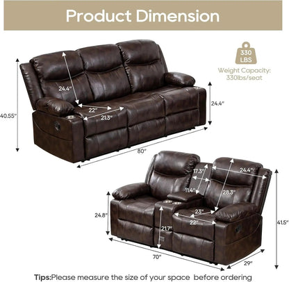 Brown Recliner Sofa Set With Massage And Heat 2 Piece - Get it from Bo