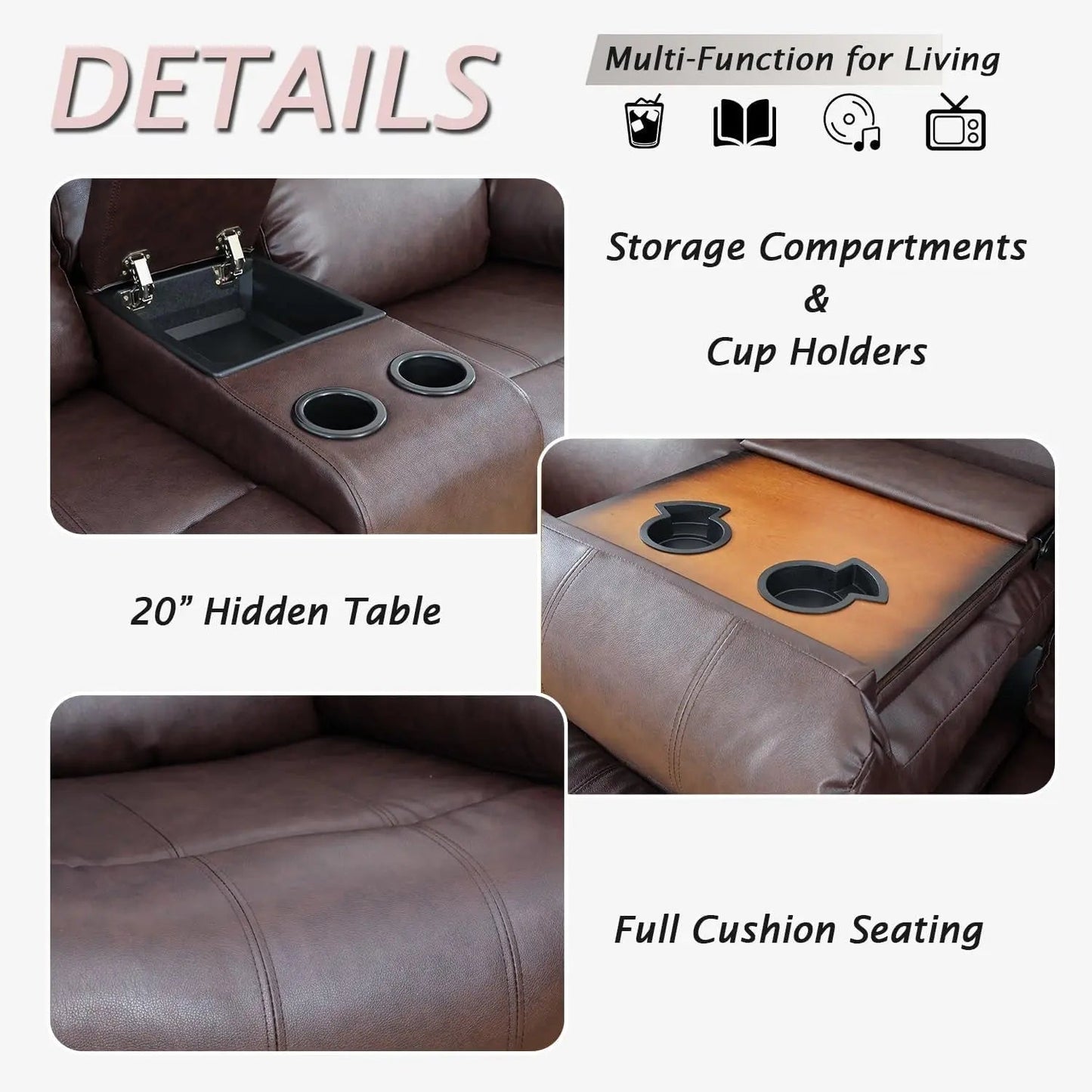 Brown Recliner Sofa With Pull Down Table Two Piece Set - Get it from Bo