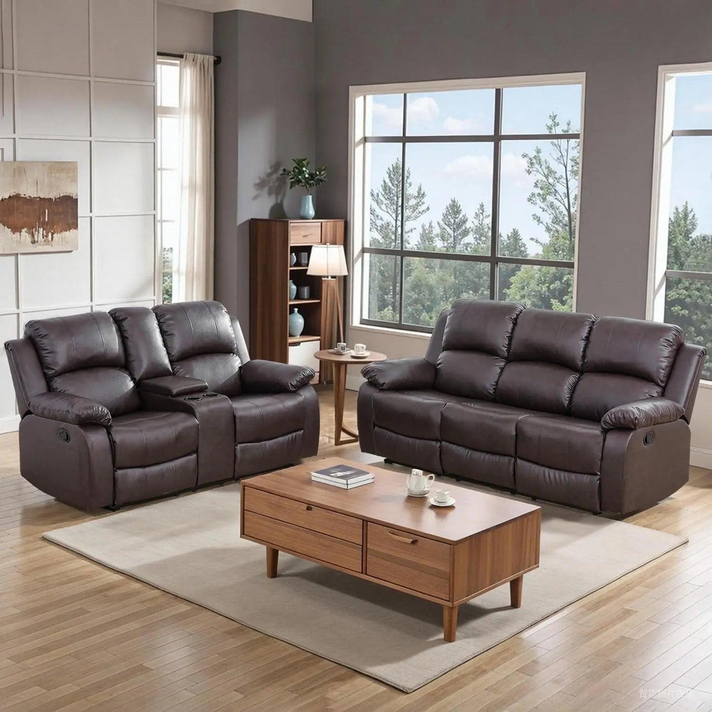 Brown Recliner Sofa With Pull Down Table Two Piece Set - Get it from Bo