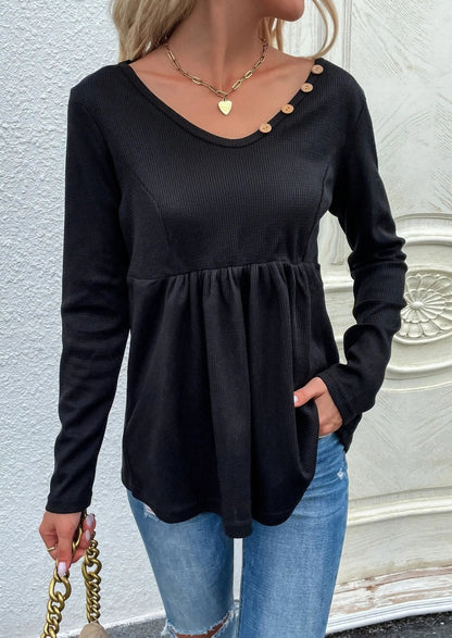 Button Neck Peplum Hem Sweater - Get it from Bo