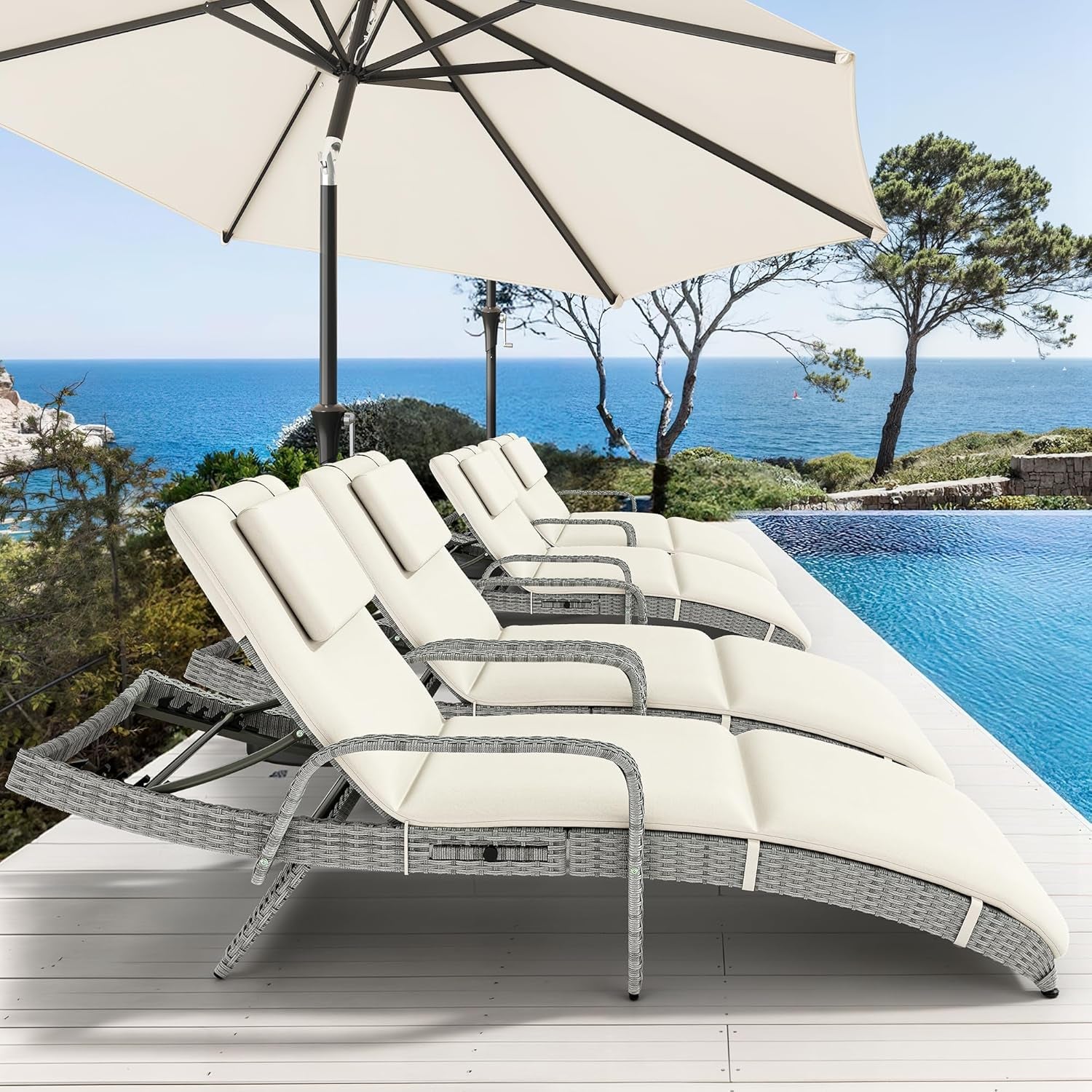 Outdoor Wicker Lounge Chair Set with Adjustable Backrest ShipItFurniture