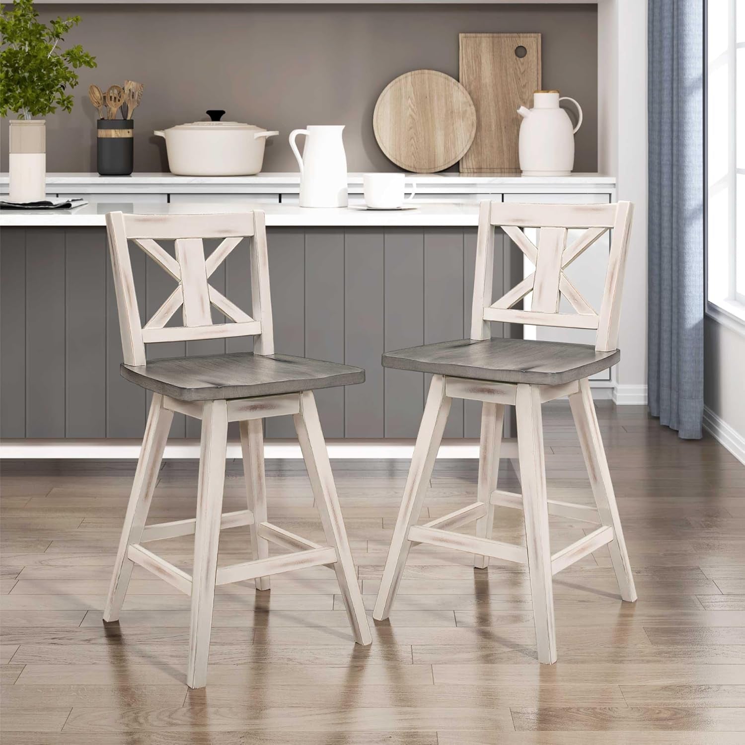 Amsonia Counter Height Swivel Barstool Set 2 White ShipItFurniture