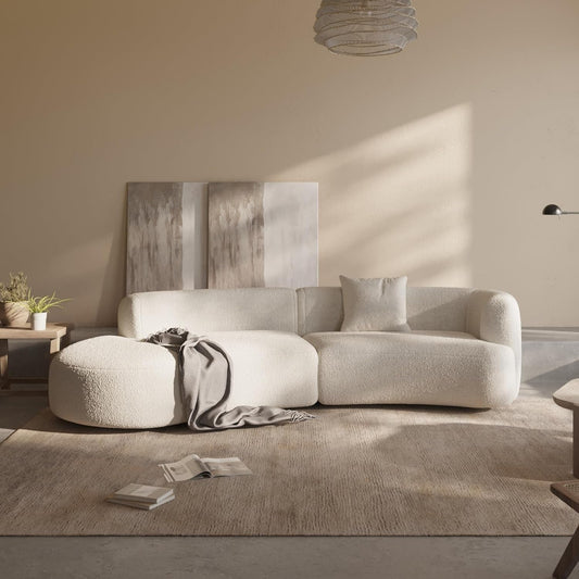White Boucle Curved Sectional Sofa Modular Living Room ShipItFurniture