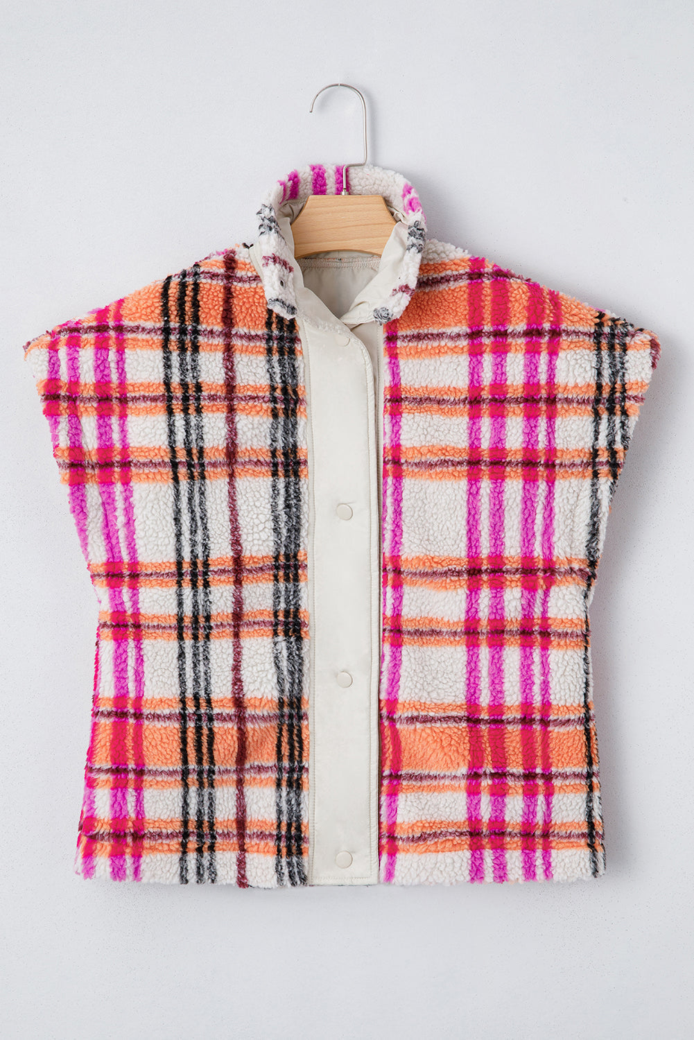 Molly Sherpa Plaid Jacket Vest Threaded Pear