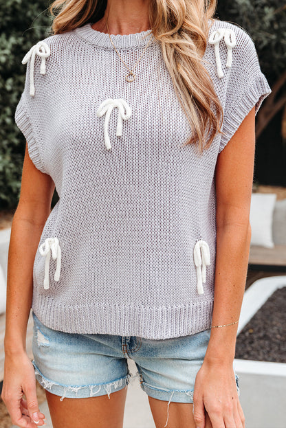 Sara Bowknot Applique Cap Sleeve Sweater