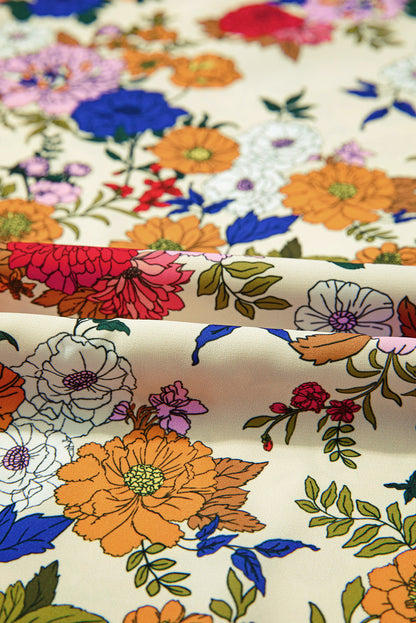 Apricot Ruffled Shoulder Long Sleeve Floral Blouse