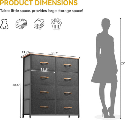 Dresser for Bedroom, Fabric Dresser with 8 Drawers, Tall Dresser, Double Dresser, Chest of Drawers for Closet, Living Room, Sturdy Steel Frame, Wooden Top, Easy Pull Handle ShipItFurniture