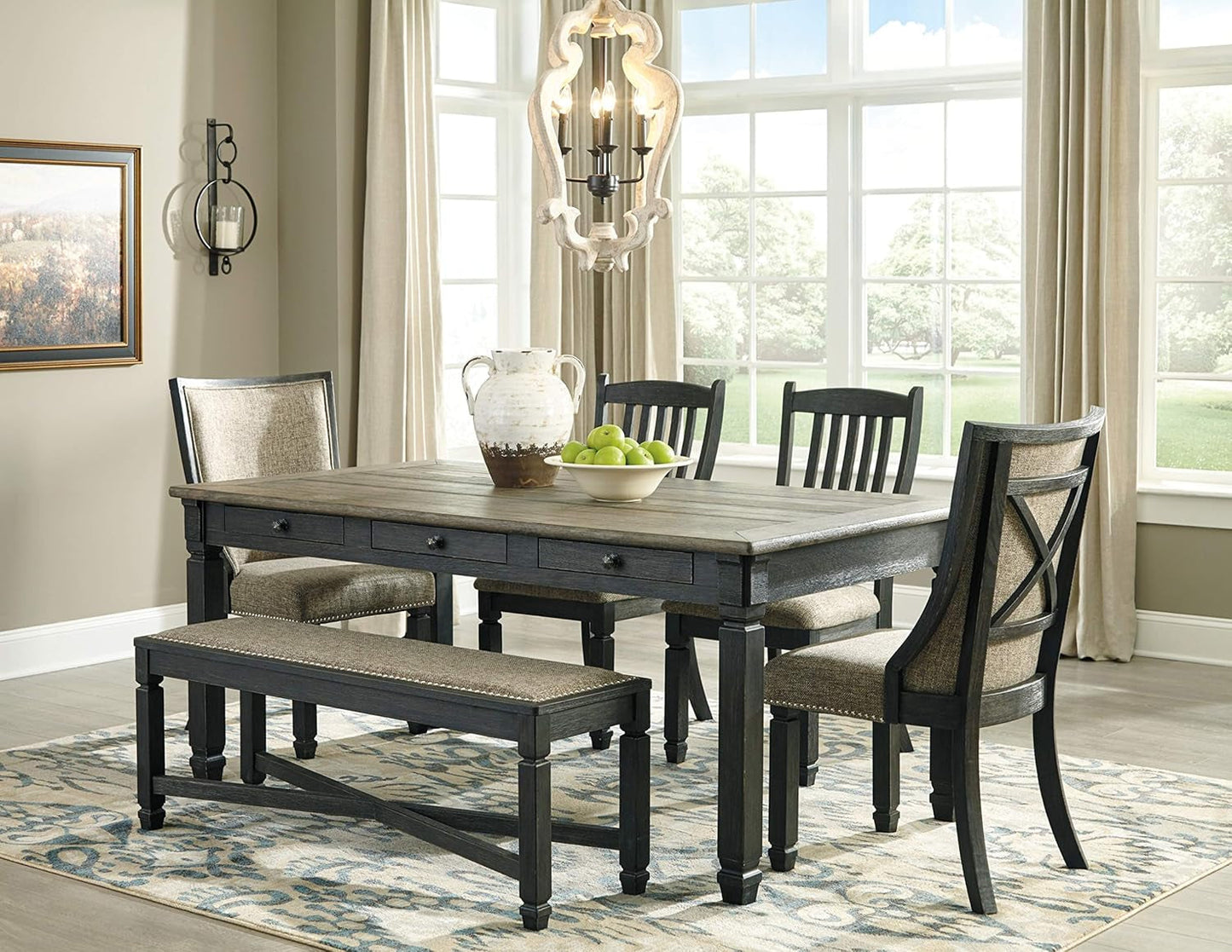 Tyler Creek Modern Farmhouse Upholstered Dining Room Bench, Antique Black Finish