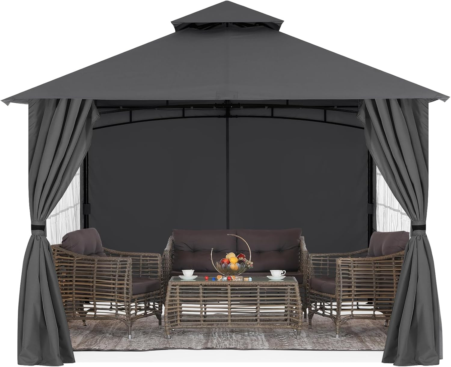 Patio Gazebo Steel Frame Outdoor Gazebo with Windows Curtains ShipItFurniture