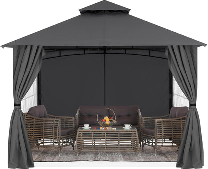 Patio Gazebo Steel Frame Outdoor Gazebo with Windows Curtains ShipItFurniture