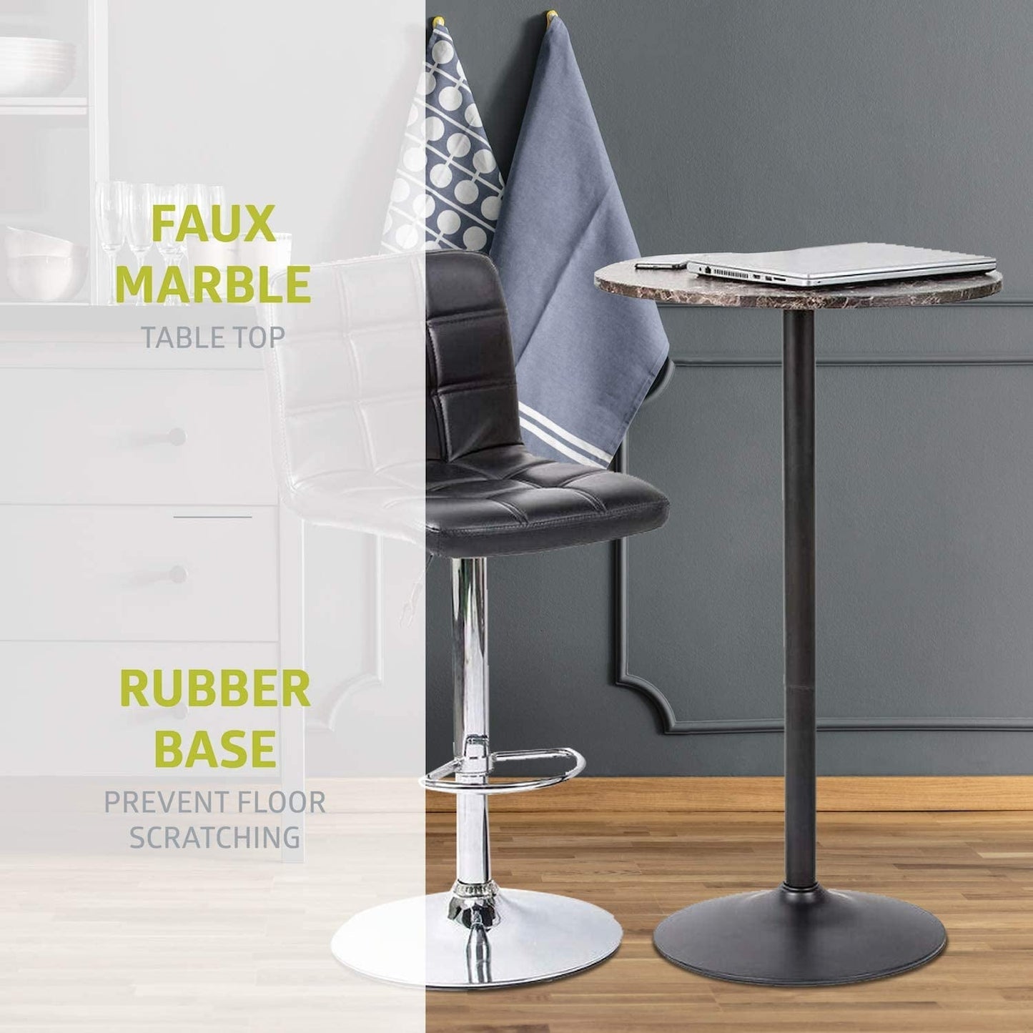 Round Bar Table With Faux Marble Top And Metal Base ShipItFurniture