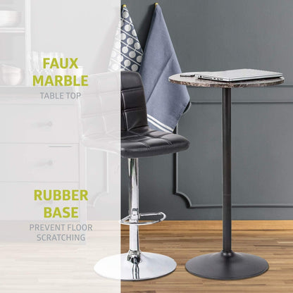 Round Bar Table With Faux Marble Top And Metal Base ShipItFurniture