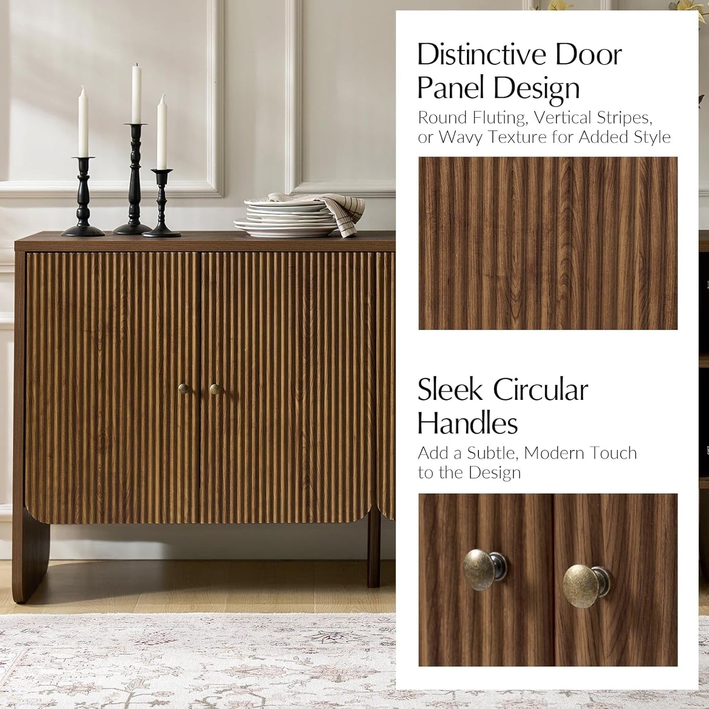 63 Inch Walnut Sideboard With Storage Cabinet Dining Room ShipItFurniture