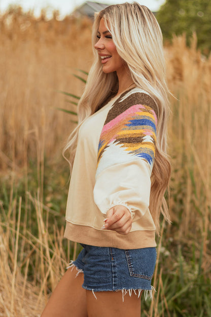 Logan Aztec Patchwork Raglan Pullover Sweatshirt