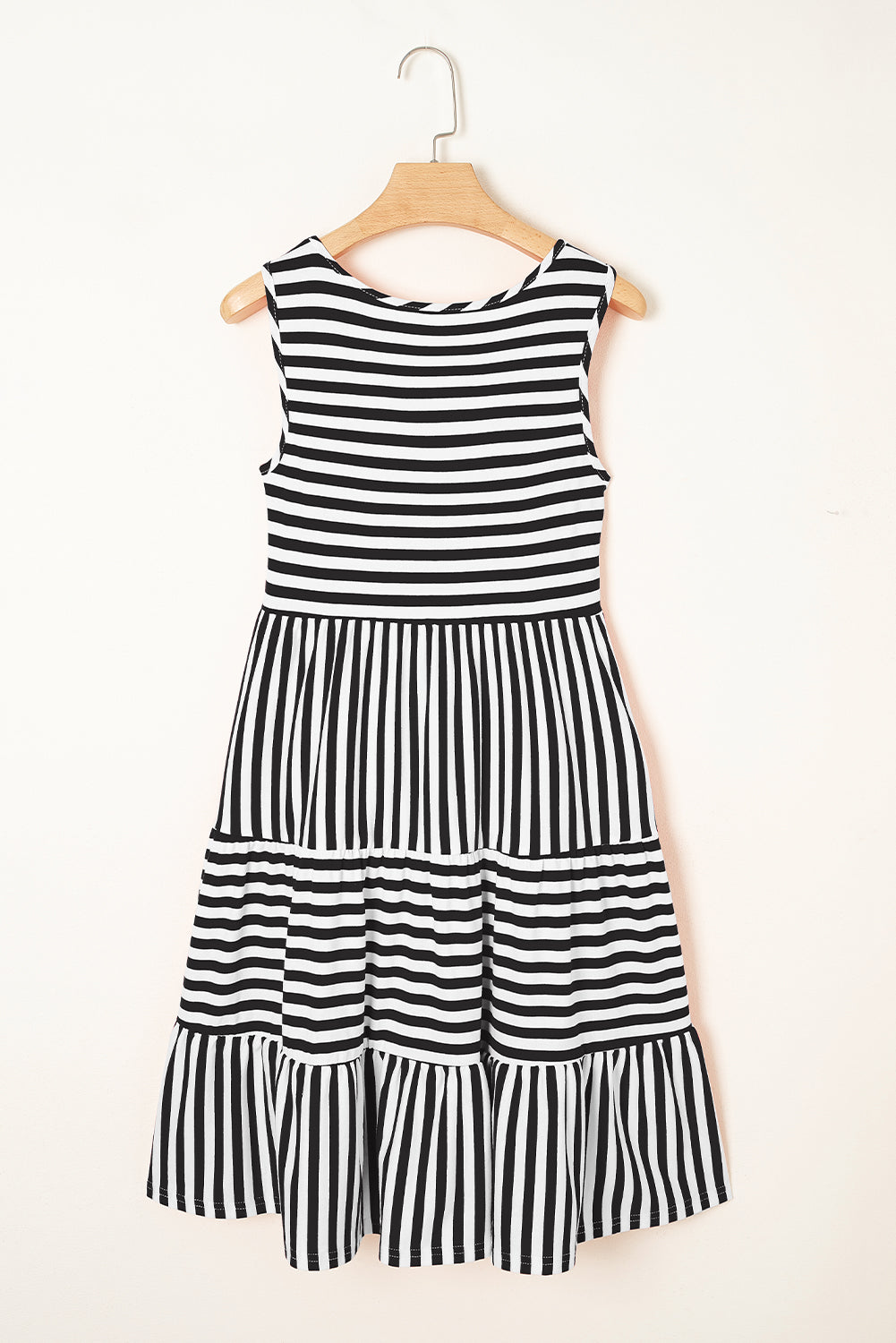Ellie Stripe U Neck Sleeveless Loose Fit Mini Dress Threaded Pear