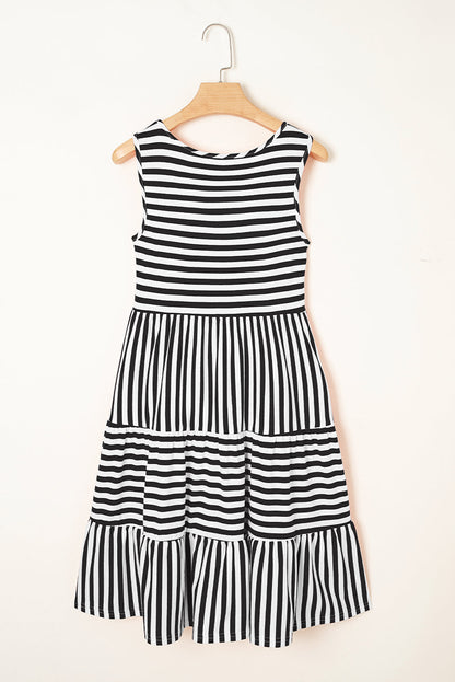 Ellie Stripe U Neck Sleeveless Loose Fit Mini Dress