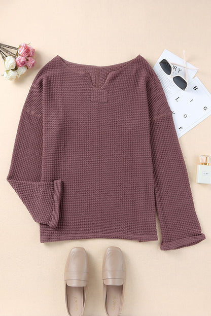 Evelyn Waffle Knit Loose Long Sleeve Top