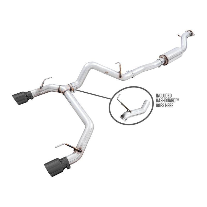 AWE Tuning 2021+ Ford Bronco 0FG Dual Rear Exit Exhaust w/Diamond Black Tips & Bash Guard NP Motorsports