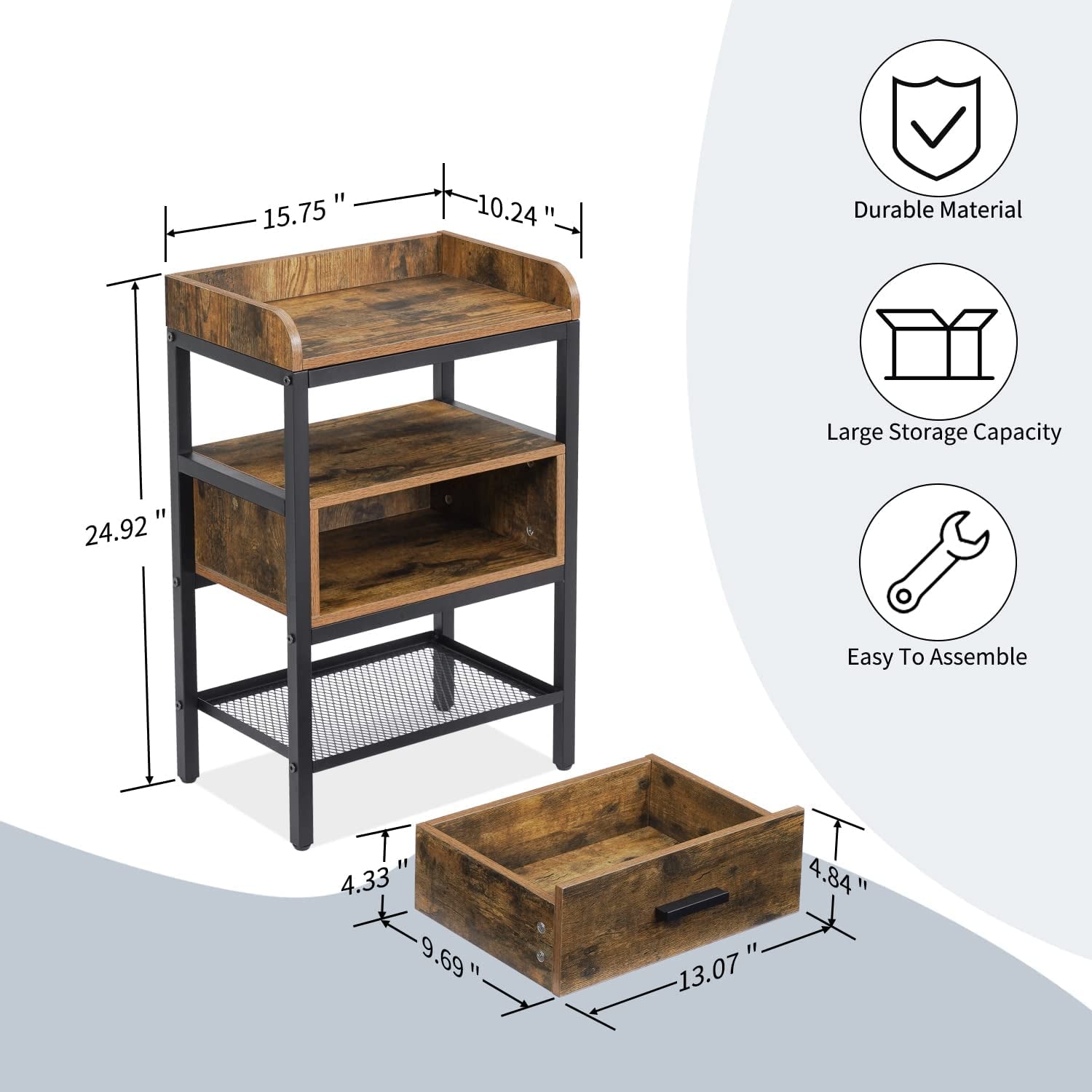 Industrial 3-Tier Nightstand Set ShipItFurniture