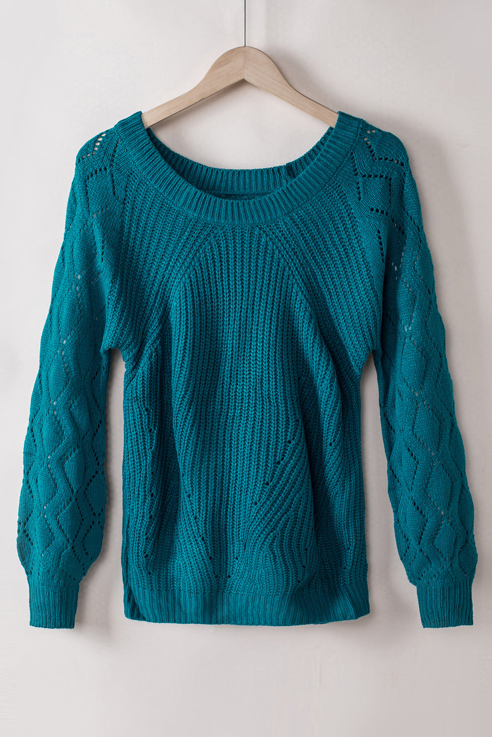Lia Hollow-out Puffy Sleeve Knit Sweater Threaded Pear