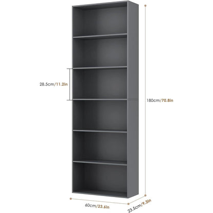 Six Tier Open Bookcase Freestanding Dark Gray Storage ShipItFurniture