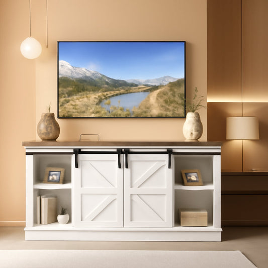 65 Inch Farmhouse TV Stand With Sliding Barn Doors