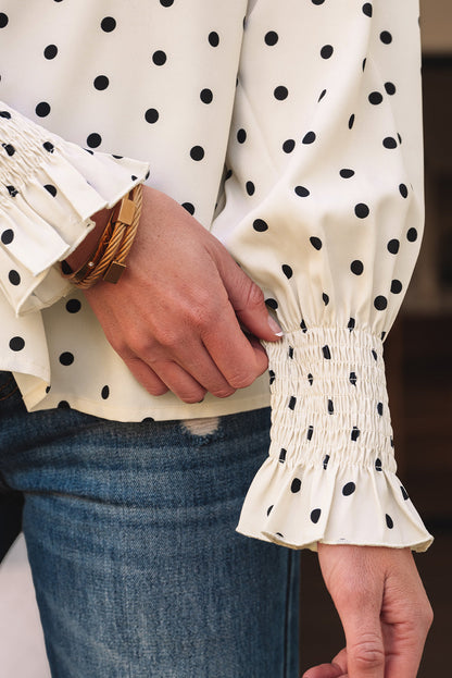 Catalina Polka Dot Lantern Sleeve Blouse