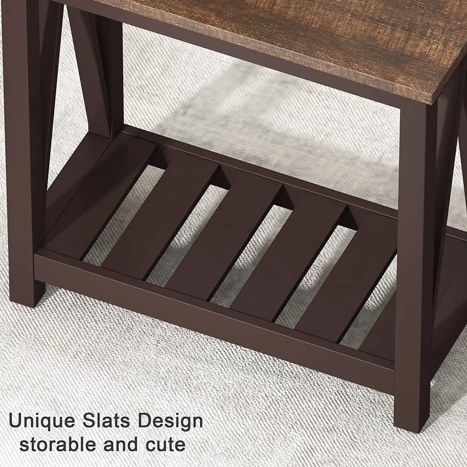 Espresso Narrow End Table With Shelf 23.6 Inch Rustic-3