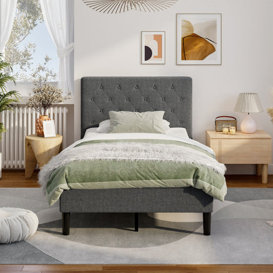Upholstered Bed Base with Button Stitched Headboard ShipItFurniture