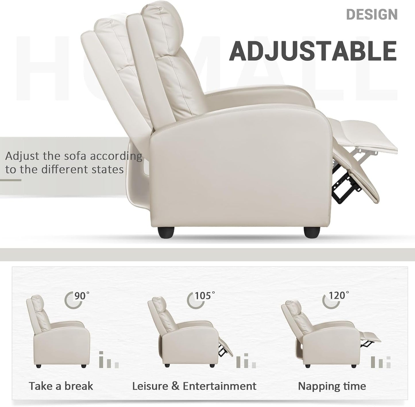 Beige PU Leather Recliner Chair With Lumbar Support And Adjustable Recline ShipItFurniture