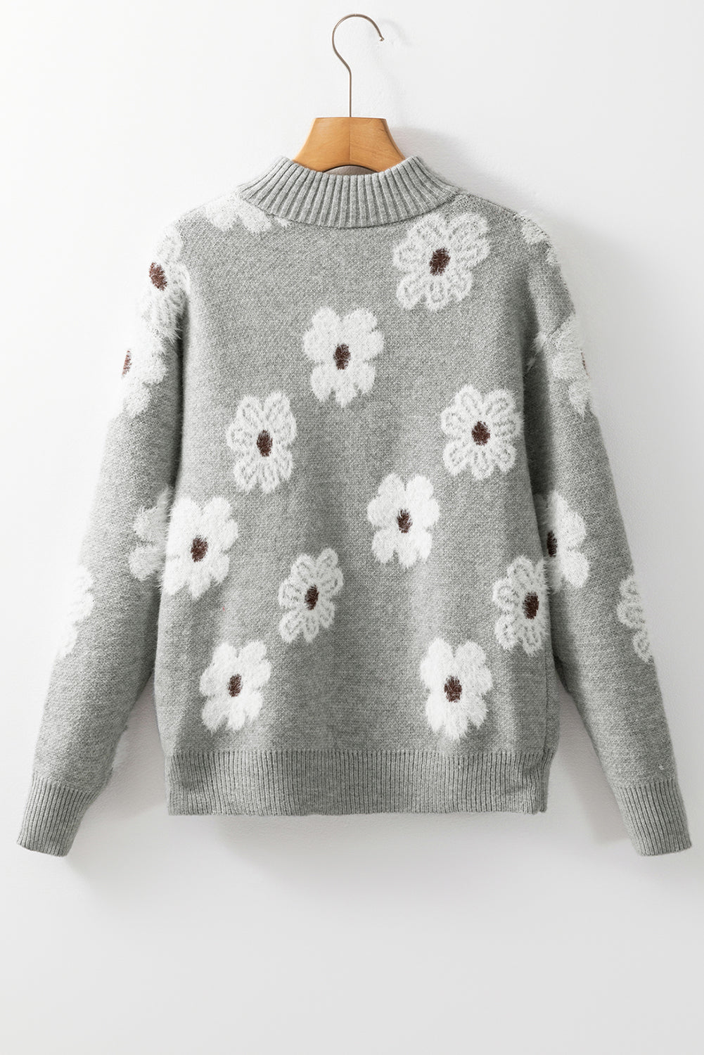 Maria Floral Half Zip Drop Shoulder Sweater Threaded Pear