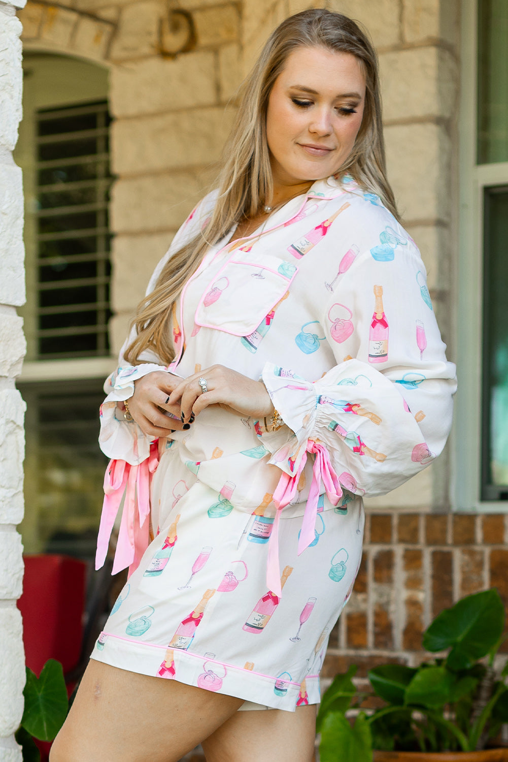Milani Plus Size Pajama Set Threaded Pear