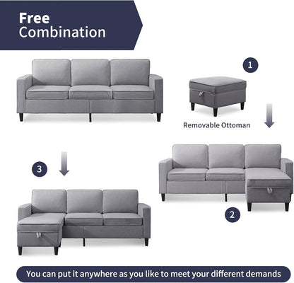 Light Grey Sectional Sofa Set With Storage Ottoman ShipItFurniture