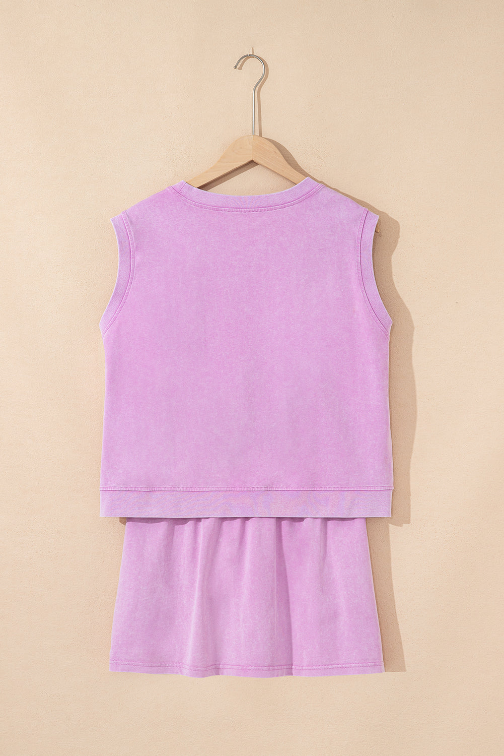 Aria 2 Pieces Mineral Wash Cotton Tank Top Lined Split Skirt Set Threaded Pear