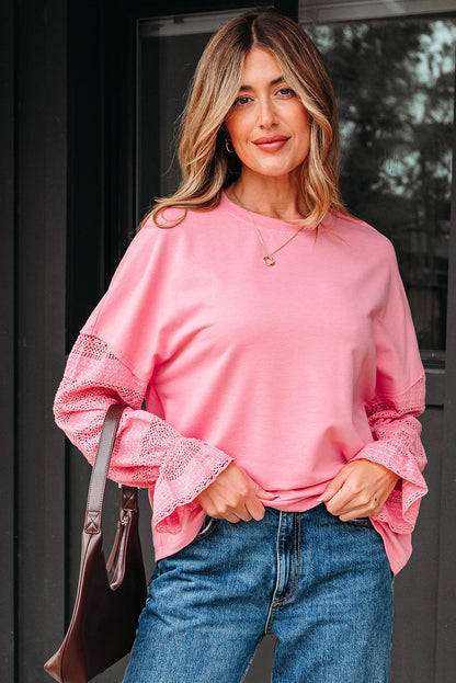 Brielle Lace Ruffled Sleeve Patchwork Loose Sweatshirt