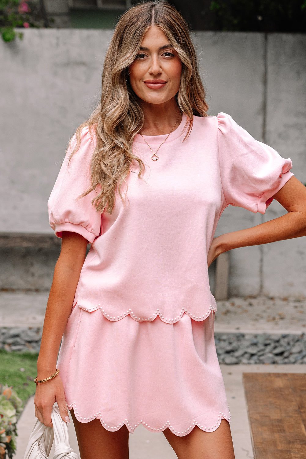 Nova Puff Sleeve Pearl Embellished Scallop Set Threaded Pear