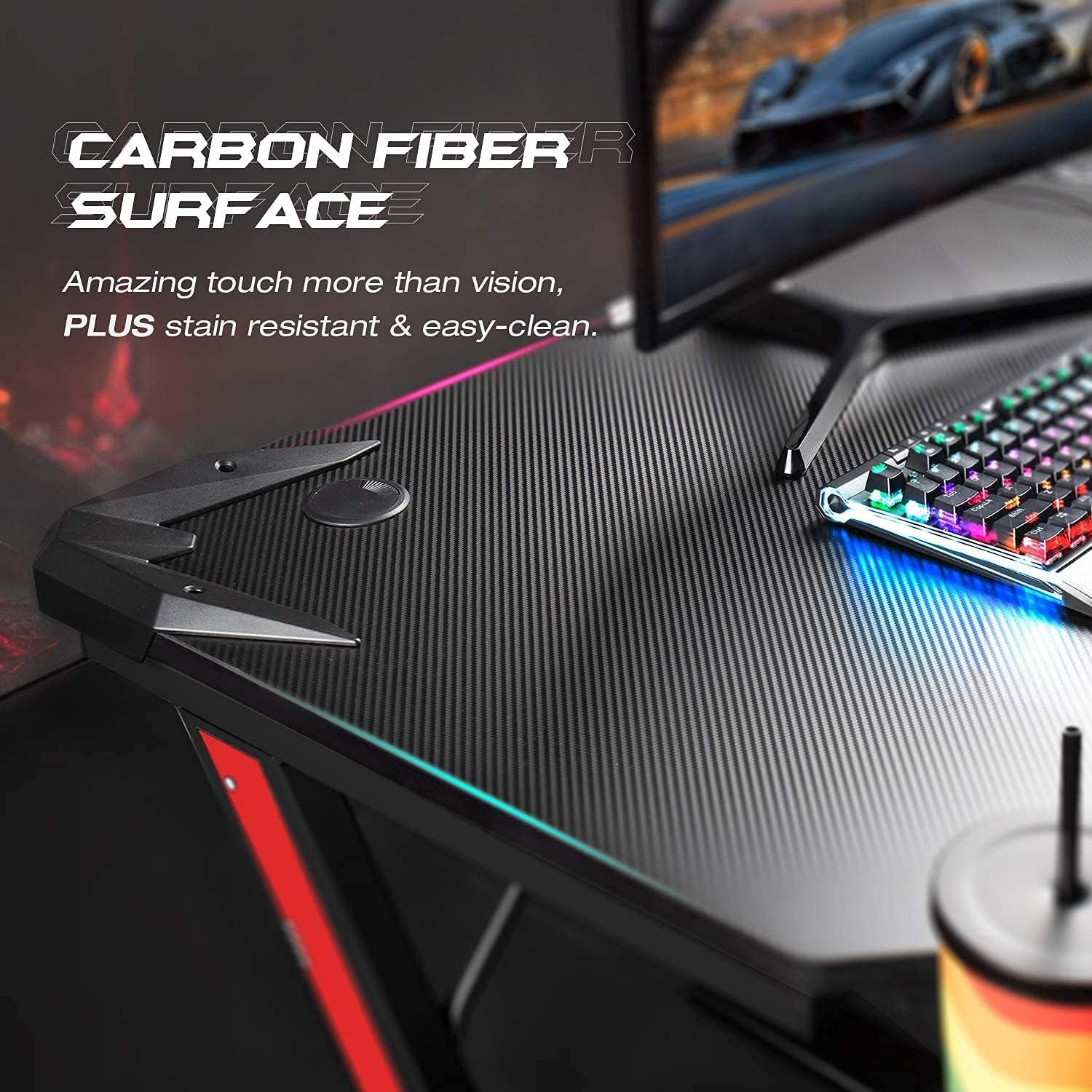 Z Shaped Carbon Fiber Gaming Desk 44 Inch Home Office ShipItFurniture