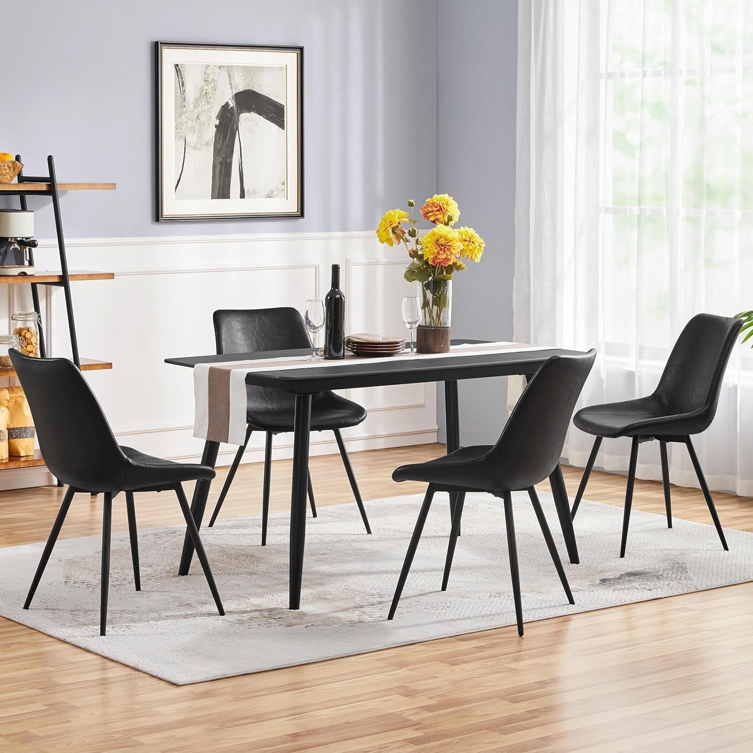 Dining Chairs Set of 2 Mid Century Modern Dining Room Chairs Faux Leather Upholstered Kitchen Chairs with Metal Legs for Kitchen Dining Room, Black ShipItFurniture