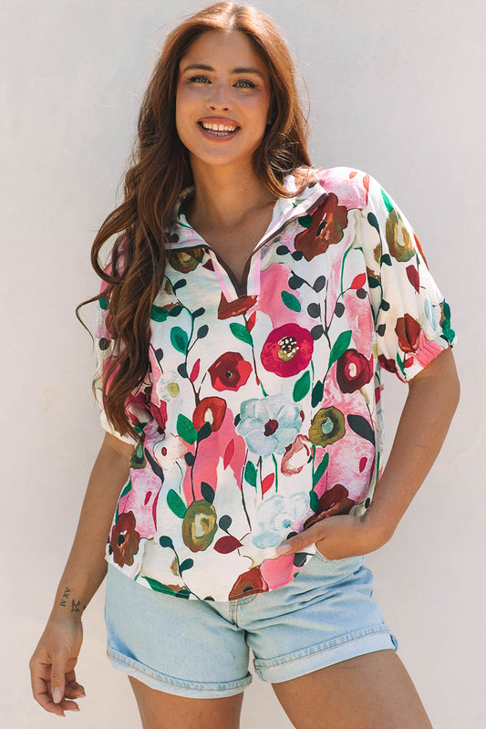 Adele Floral Slit V Neck Blouse
