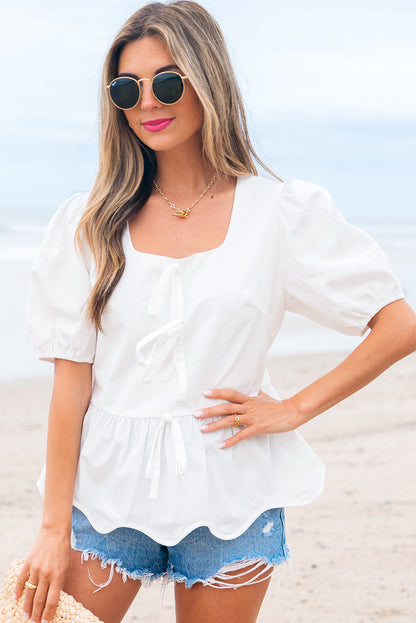 Anaiah Bow Knot Puff Sleeve Peplum Top