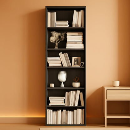 Six Tier Open Bookcase Freestanding Dark Gray Storage ShipItFurniture