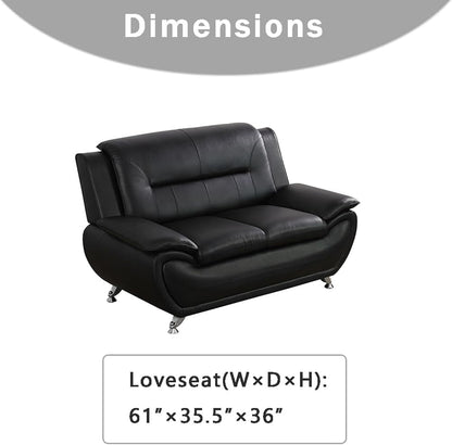 Contemporary Living Room Furniture Set, Faux Leather Sofa Set for Living Room/House/Bedroom/Office/Apartment (Black-B, Loveseat), F45&F46 ShipItFurniture
