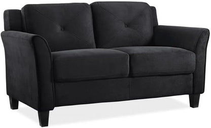 2 Piece Living Room Sofa And Loveseat Set In Black Microfiber Upholstery With 67.3 Inch Total Seat Width ShipItFurniture