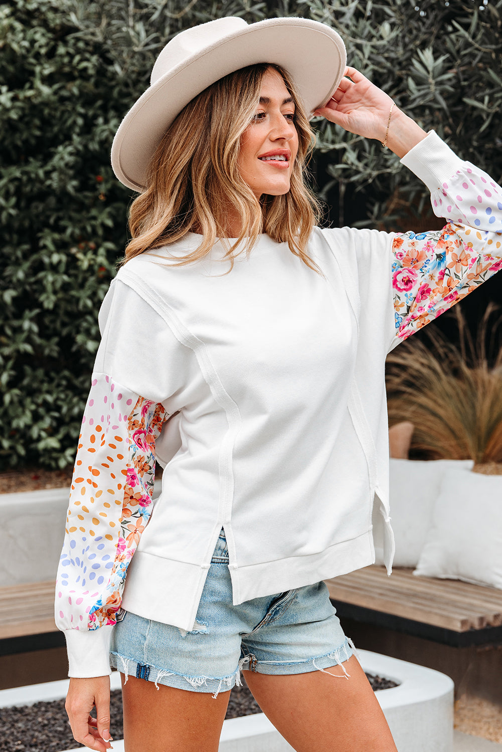 Raelynn Floral Patchwork Casual Sweatshirt Threaded Pear