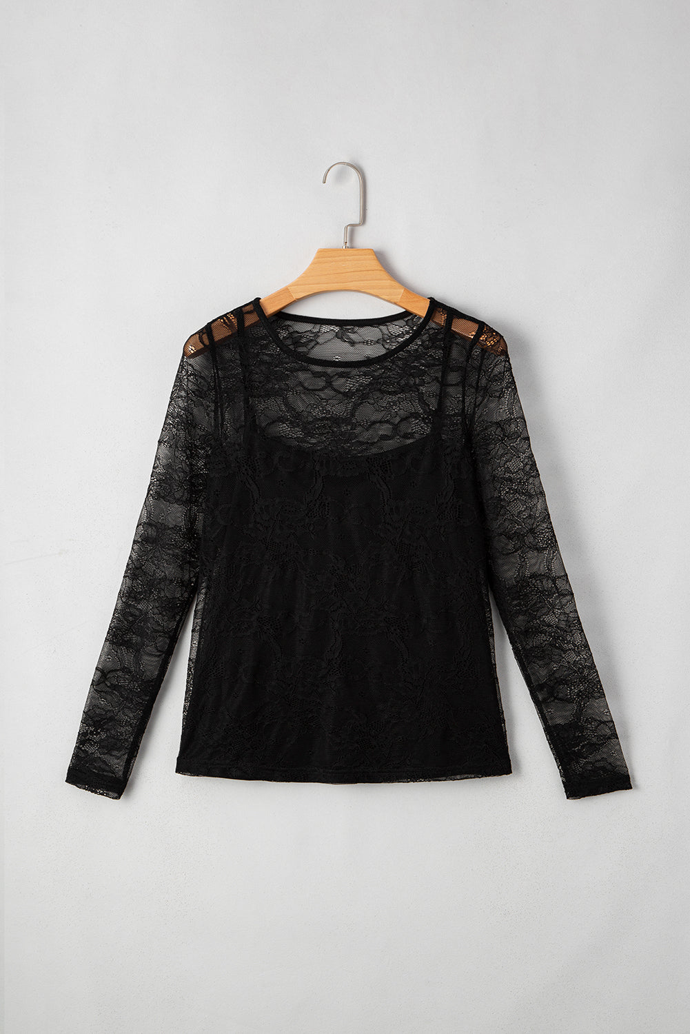 Amira Lace Crochet Mesh Slim Fit Long Sleeve Top Threaded Pear