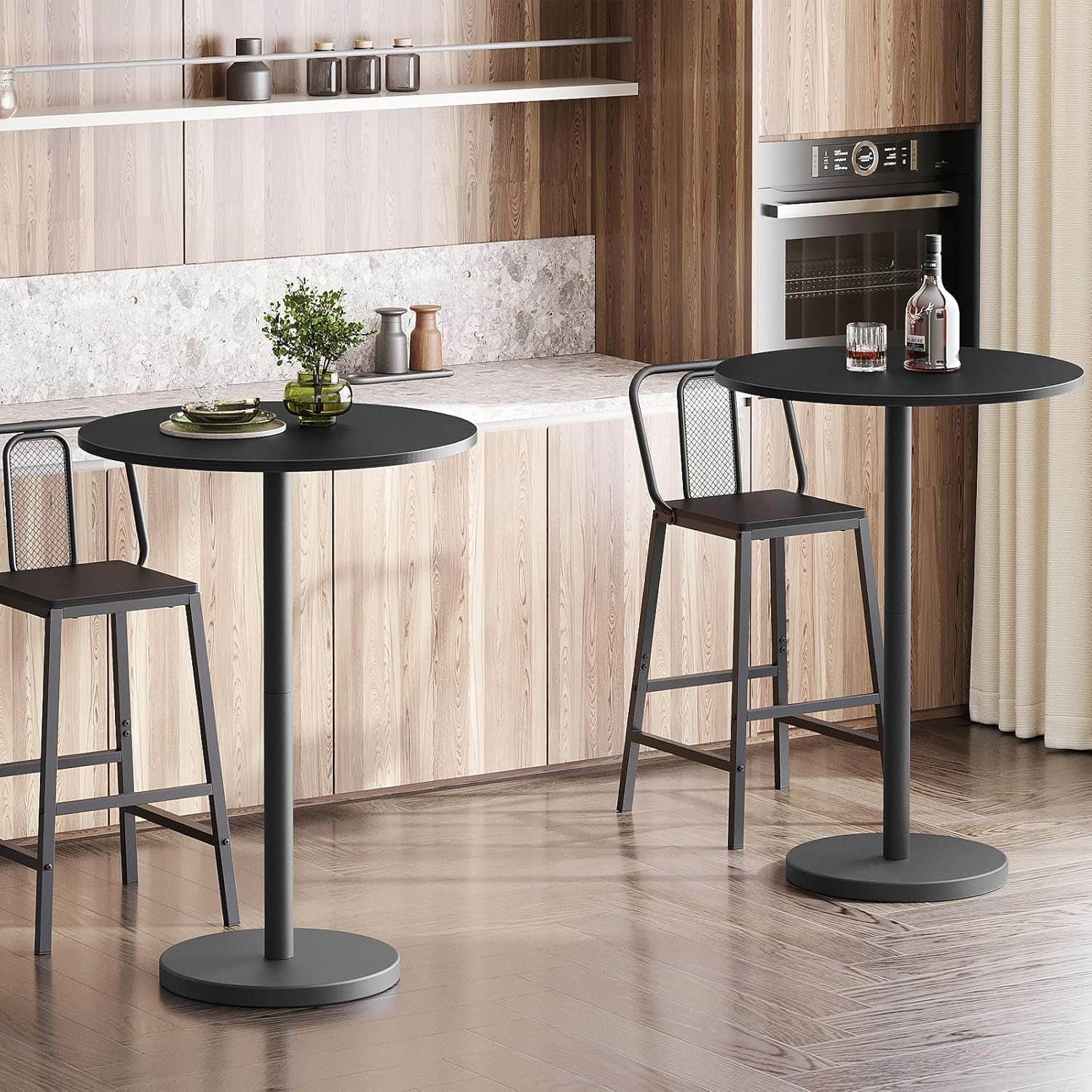 Round Counter height Bar Table Set Industrial Black ShipItFurniture