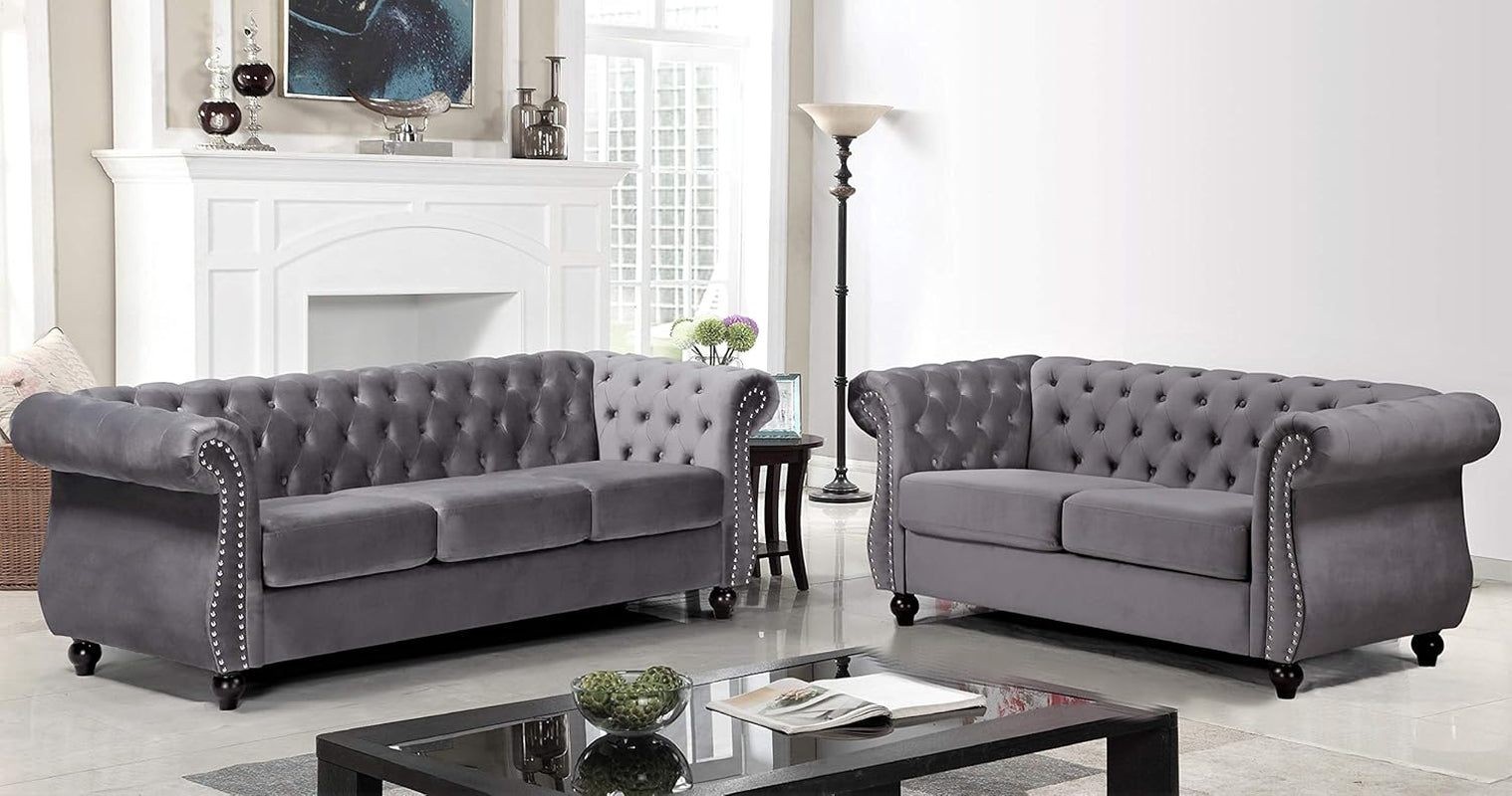 Gray Velvet Loveseat Modern Living Room Furniture Sofa ShipItFurniture