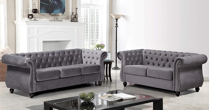 Gray Velvet Loveseat Modern Living Room Furniture Sofa ShipItFurniture